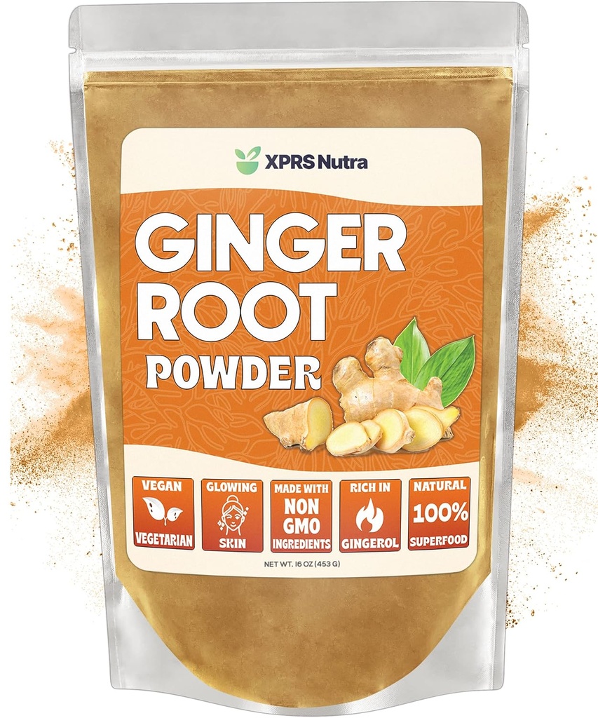 XPRS Nutra Ginger Powder - Polvere di radice di zenzero Premium Ground con Potent Spicy Flavor - polvere di zenzero di terra - Ginger in polvere vegano Sostenibilmente coltivato (16 oncia)