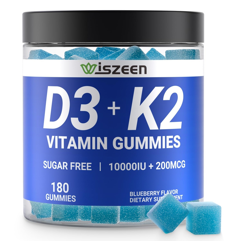 Vitamina D3 K2 Gummies, Vitamina D3 10000iu & Vitamina K2(MK7) 200mcg con Calcio, Magnesio, Vitamina B12 per Immune dei denti del muscolo di ossa, Vegan