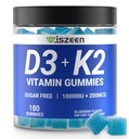 Vitamina D3 K2 Gummies, Vitamina D3 10000iu & Vitamina K2(MK7) 200mcg con Calcio, Magnesio, Vitamina B12 per Immune dei denti del muscolo di ossa, Vegan