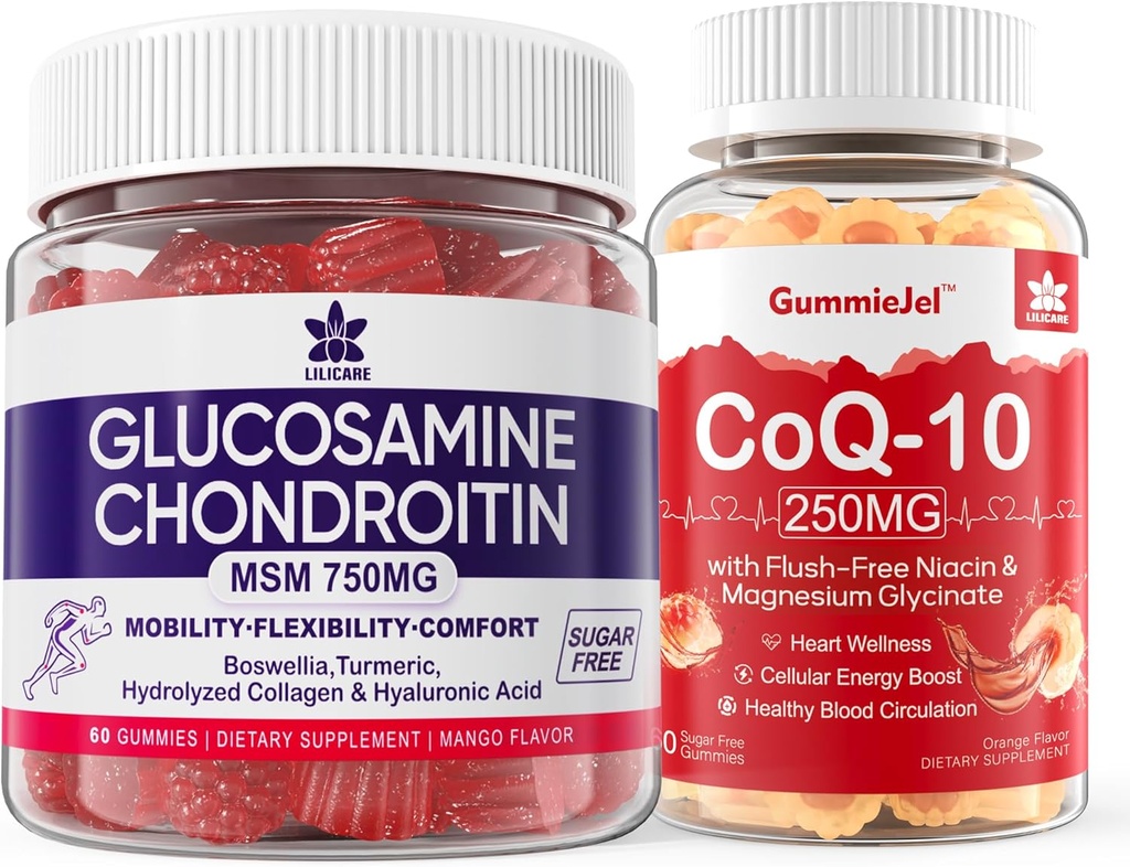 Glucosamina senza zucchero Condroitina MSM 120 Conti + CoQ10 250mg Gommie riempite 60 Conti