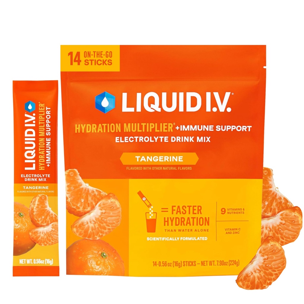 Liquido I.V.® Hydration Multiplier +Immune Support - Tangerine | Miscelatore per bevande elettrolitiche | 1 Confezione (14 Serve)