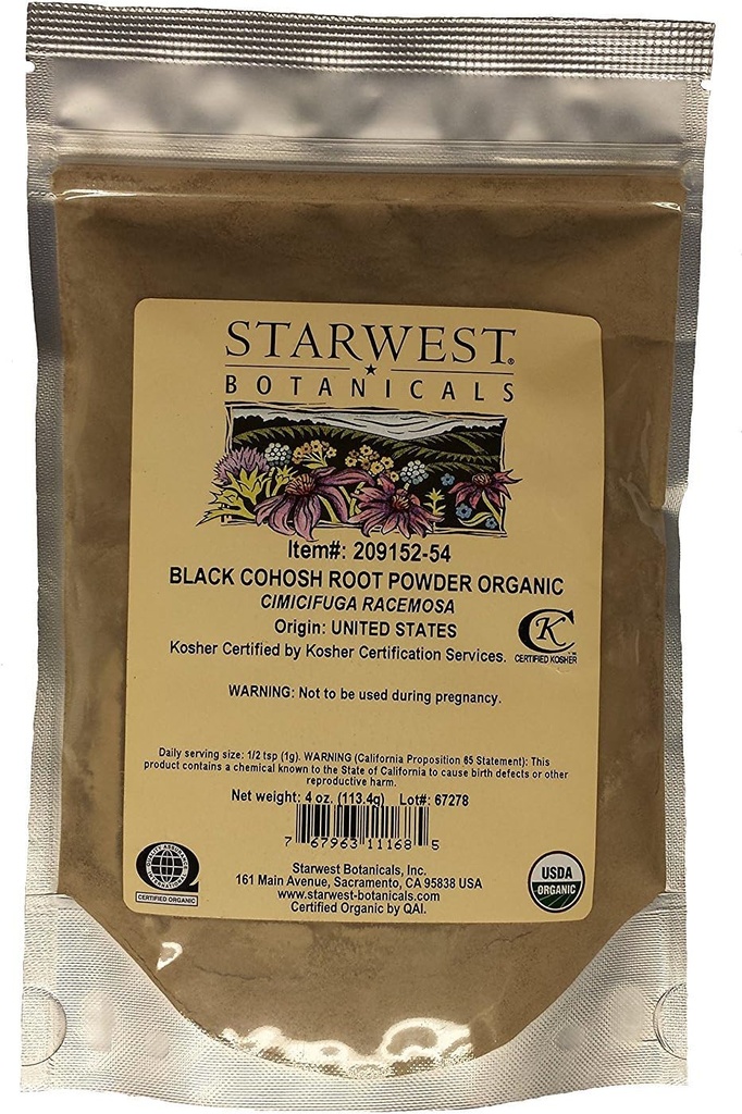 Polvere di radice di cohosh nera organica degli botanici di Starwest (4 oncia)