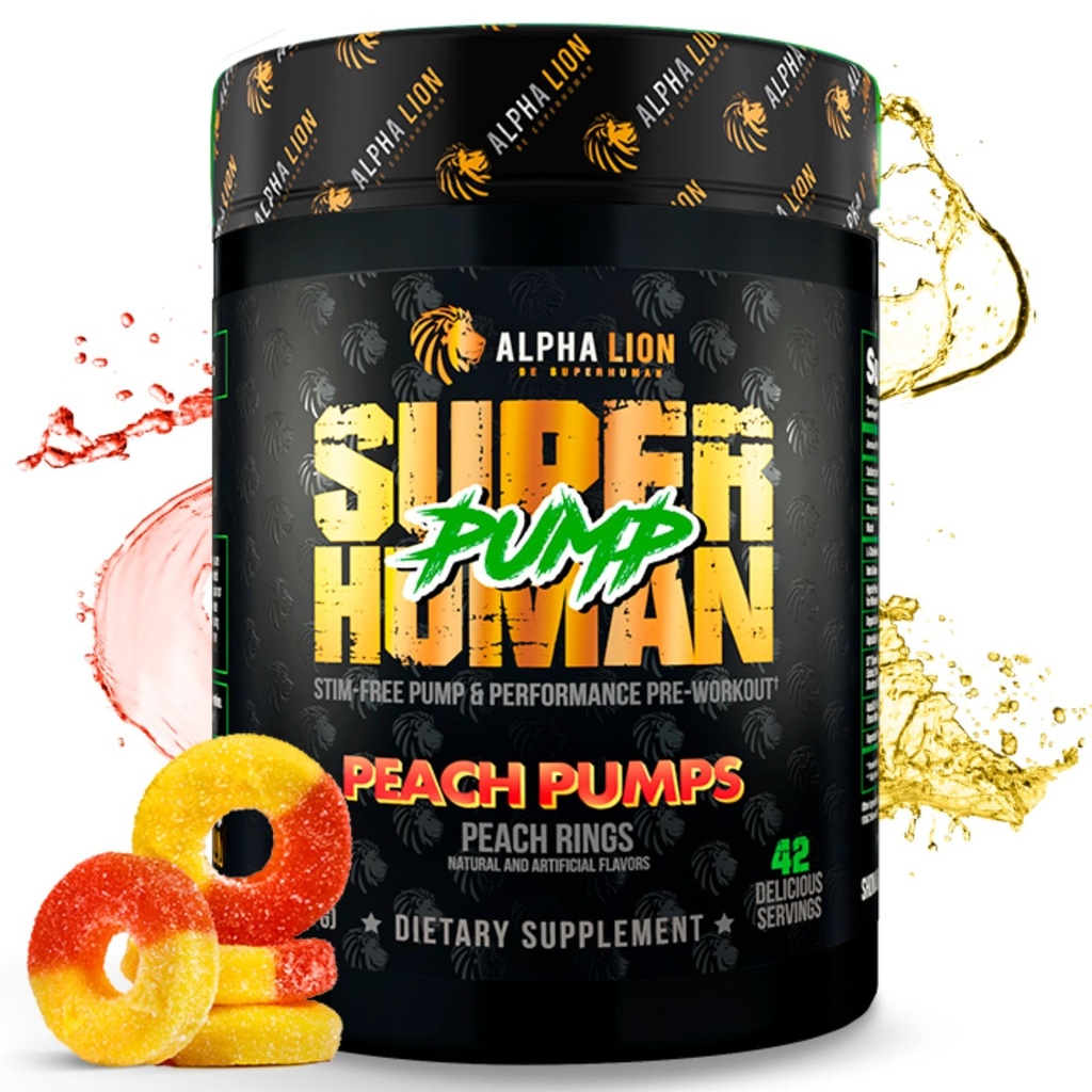 ALPHA LION Pompa Superumana Pre Workout Powder, Nootropic Caffeine & Stim Free Preworkout Supplement, Nitric Oxide Booster, Muscle Gainer, Energy & Focus (42 Servings, Peach Pumps Flavor)