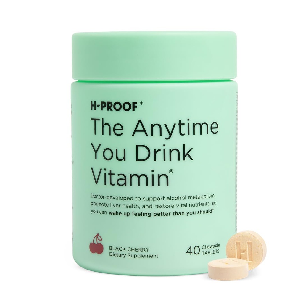 H-PROOF Il tempo in cui si beve la vitamina, la salute e l'immunità del fegato con gli elettroliti, il cardo del latte e le vitamine B & C - 40 compresse masticabili (20 porzioni), Vegan, Ciliegia nera