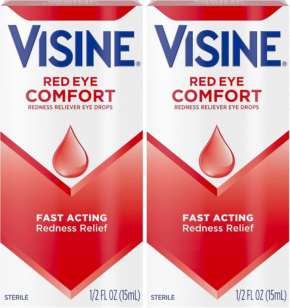 Visina Red Eye Comfort Redness Relief Eye Drops to Help Relieve Red Eyes A causa di Minor Eye Irritations Fast, Tetrahydrozoline HCl, 0.5 fl. oz (Pack of 2)