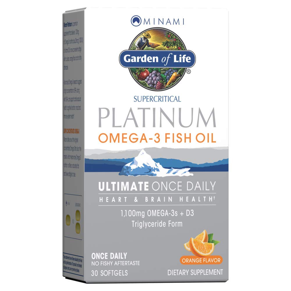 Giardino della vita Minami Supercritical Platinum Omega 3 Fish Oil Supplement - Arancione, 30 Softgels, Ultimate Una volta Daily Fish Oil Omega 3 per la salute del cuore e del cervello, 1100mg Omega-3s + 1.000 IU Vitamin D3