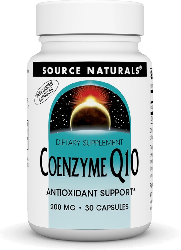 Sorgente Naturals Coenzyme Q10, Supporto antiossidante* per la produzione di energia, supporto funzione cardiaca, protezione antiossidante e gengive sane, 200 mg - 30 capsule vegetariane