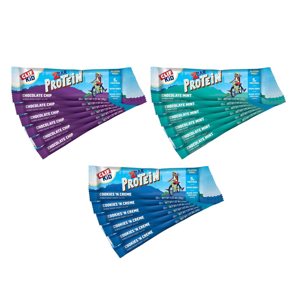 Zbar Protein - Chip al cioccolato, menta al cioccolato, e biscotti 'n Creme - Variety Pack - Crispy Snack Bars - Realizzati con avena biologica - Non OGM - 5g Protein - Gluten Free Protein Bars (18 Pack)
