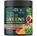 Greens Superfood Powder Drink Mix - Green Supplements Blend for Energy & Gut Health - With Organic Wheat Grass, Spirulina, Chlorella, Digestive Enzymes Antioxidant & Fiber - Berry Flavor, 30 Serve