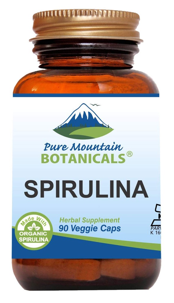 Pure Mountain Botanicals Spirulina Capsule - 90 Kosher Vegan Caps - Ora con 450mg Organic Spirulina Powder - Integratore Superfood della natura