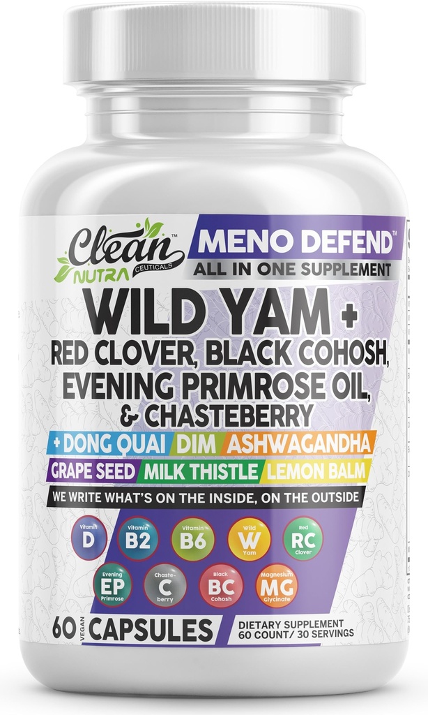Pulire Nutra Wild Yam Root Capsule con il Clover Rosso Nero Cohosh Senna Olio Chasteberry Dong Quai DIM Ashwagandha Grape Seed Extract Milk Thistle Lemon Balm e altro equilibrio ormone per le donne