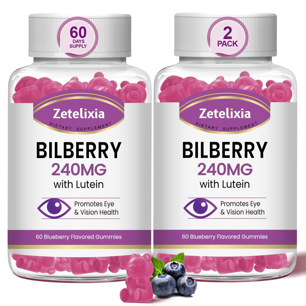 2 Pack Lutein Gummmies Eye Health Supplemento per adulti, Lutein & Zeaxanthin Integratori Occhi Vitamine Gummies, Bilberry con Lutein per la promozione di occhi e visione - 120 Gummies