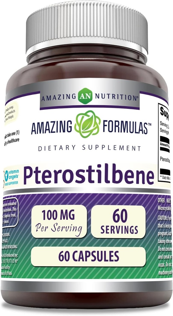 Incredibile Formulas Pterostilbene Supplemento | 100 Mg per Serving | 60 capsule | Non-GMO | Gluten Free | Made in USA