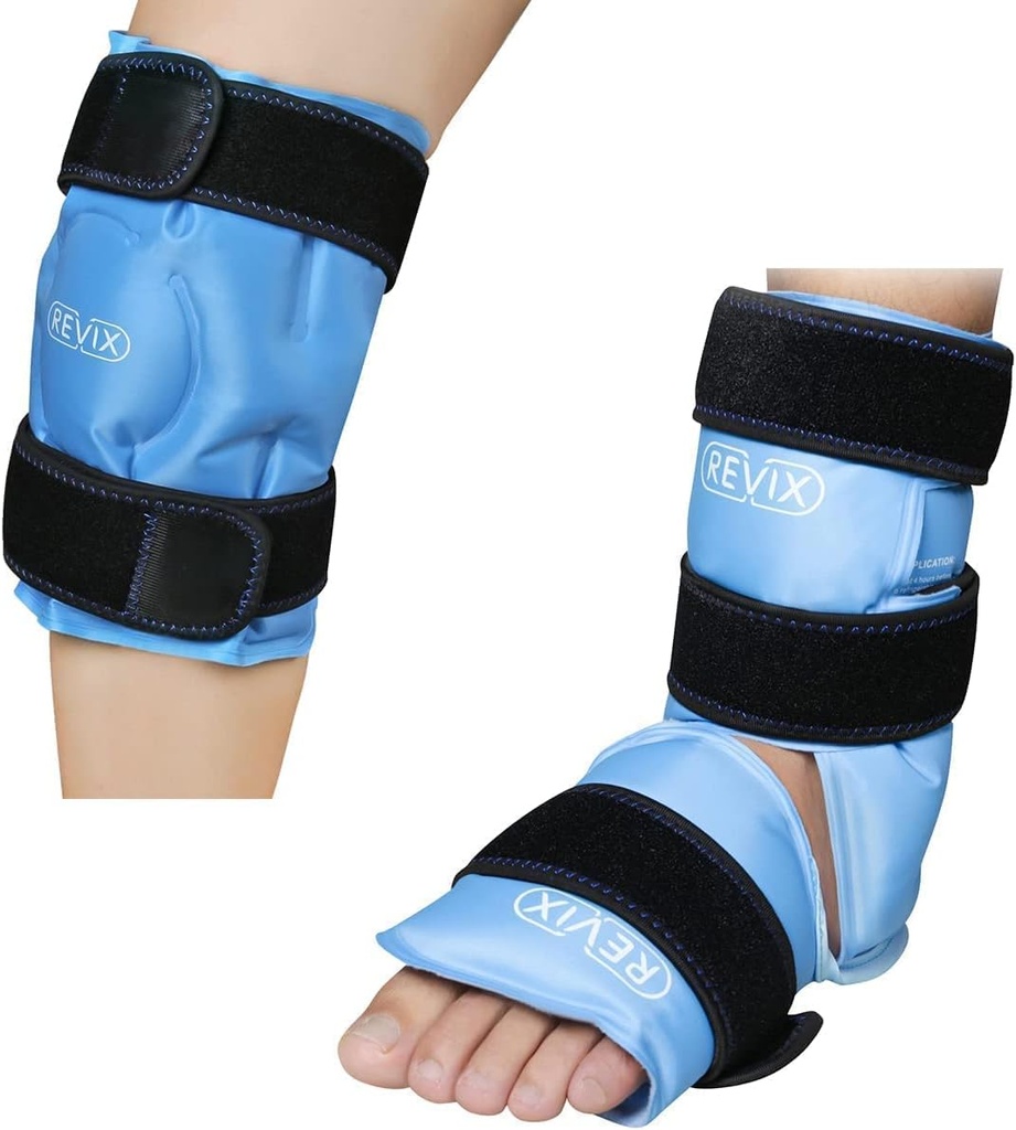 REVIX Ankle Ice Pack Wrap per lesioni riutilizzabili e REVIX Ice Pack per sollievo dal dolore al ginocchio, impacco gel riutilizzabile per lesioni alle gambe