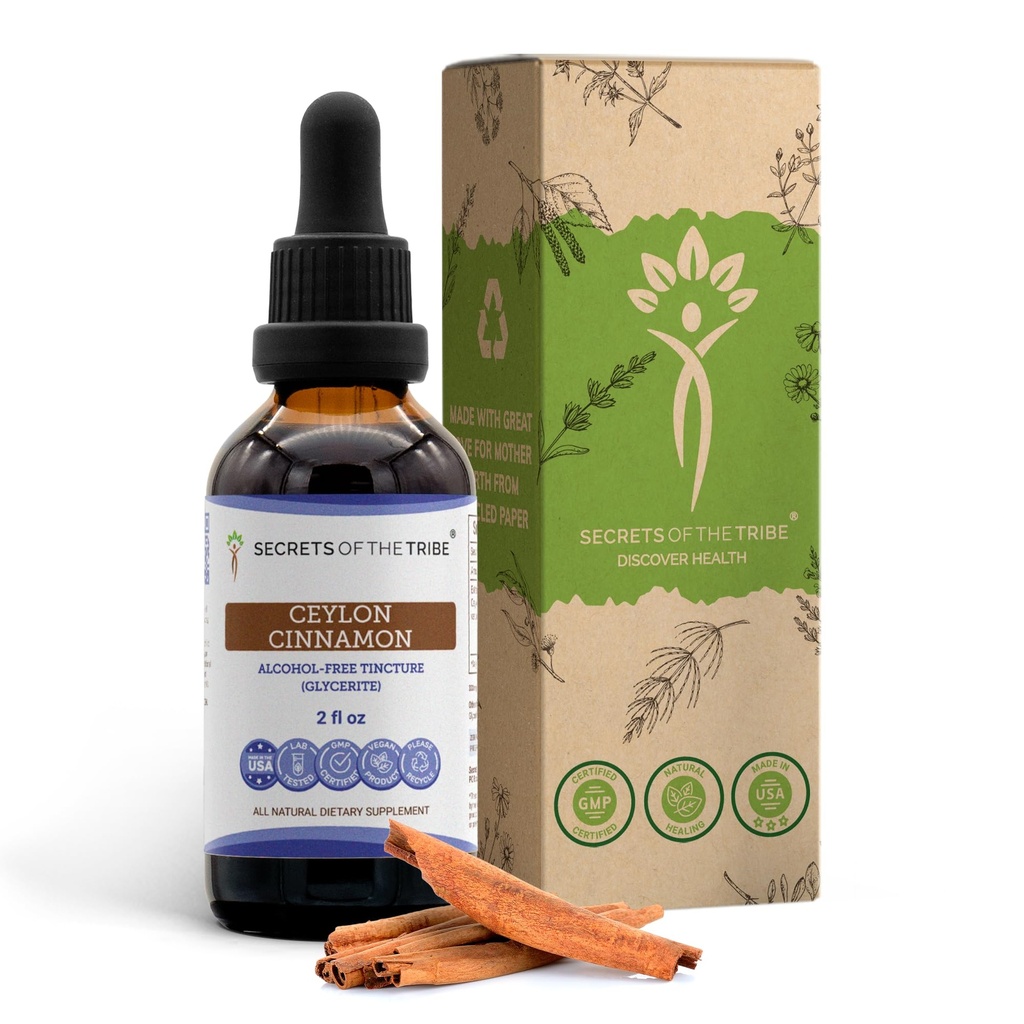 Segreti della Tribe Ceylon Cinnamon Tincture Alcohol-Free Liquid Extract, Ceylon Cinnamon (Cinnamomum Verum) Dried Bark (2 FL OZ)
