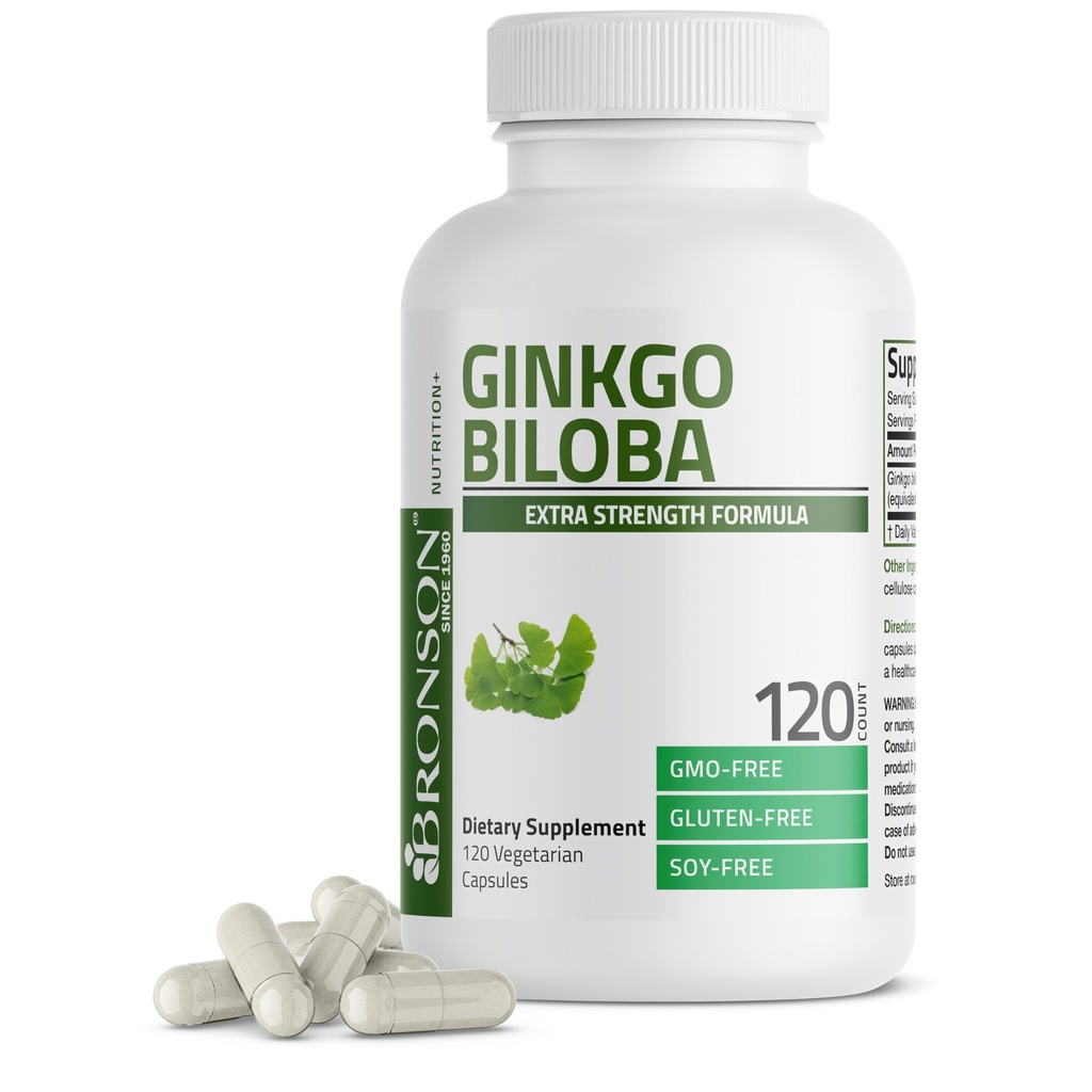 Bronson Ginkgo Biloba Extra Forza Supporta funzione cerebrale & supporto di memoria, 120 capsule vegetariane