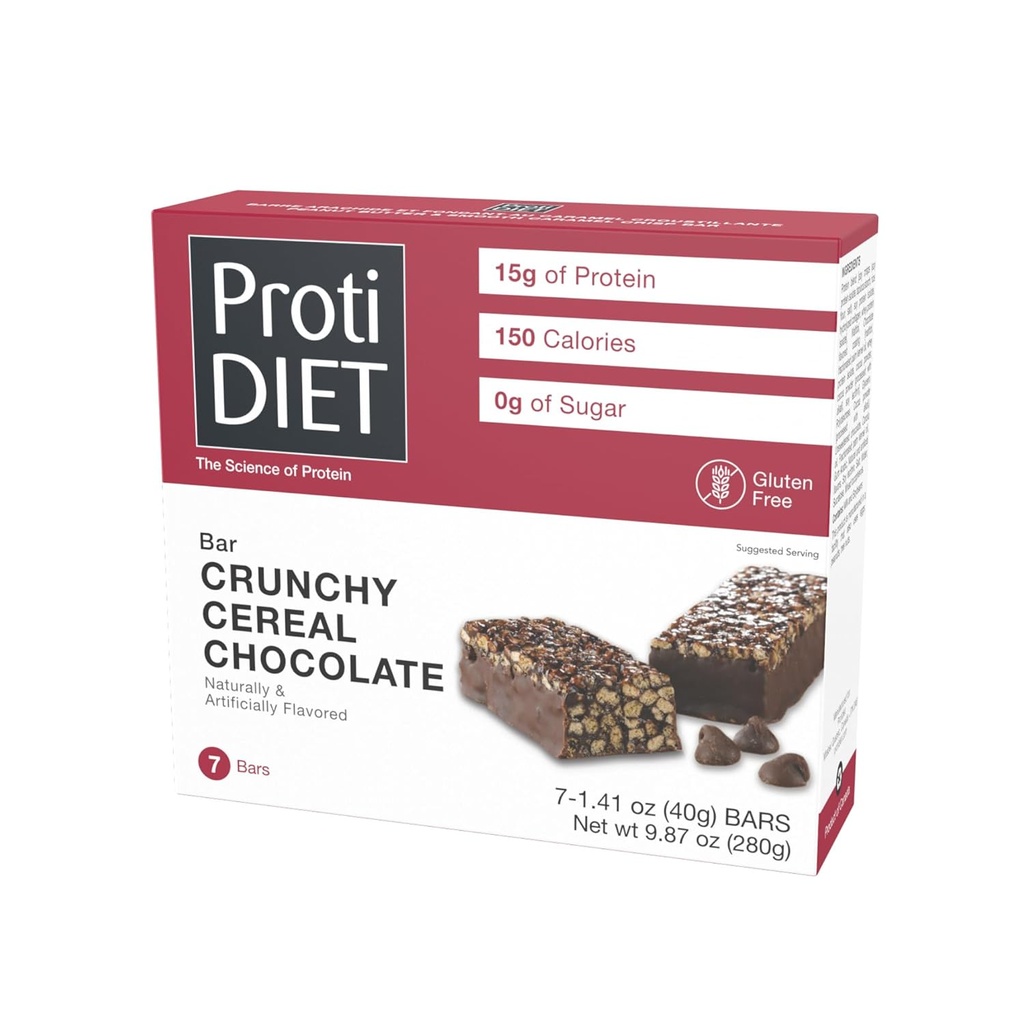 ProtiDIET Gluten Free Crunchy Cereal Chocolate Fiber Protein Bars - High Protein Snacks, Perfetto On-the-Go Nutrizione Snacks per sostenere uno stile di vita occupato e attivo - 7 barre proteiche per scatola