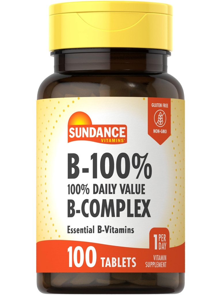 Sundance Vitamina B-Complex 100% Valore giornaliero | 100 compresse | Vegetariano, Non OGM e Gluten Supplemento gratuito