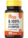Sundance Vitamina B-Complex 100% Valore giornaliero | 100 compresse | Vegetariano, Non OGM e Gluten Supplemento gratuito