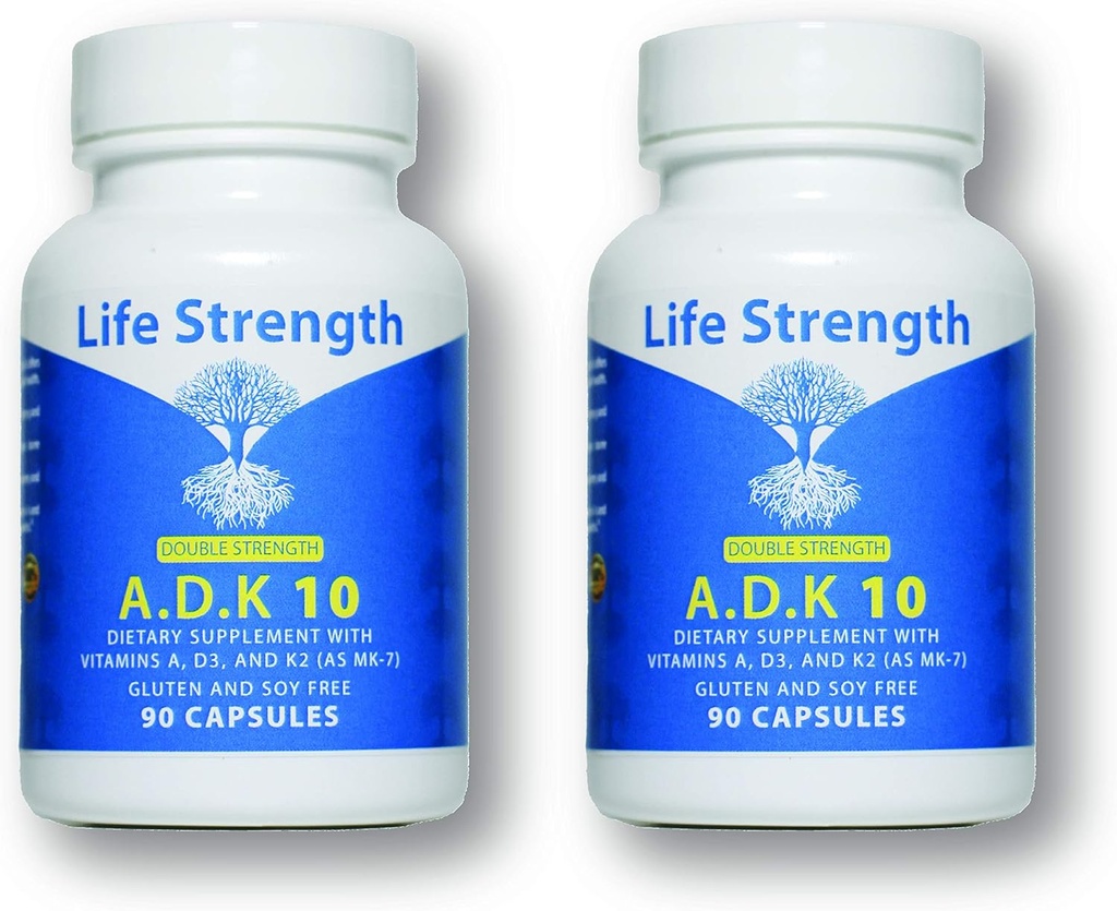 ADK 10 Supplemento (180 Conte) - Vitamine di Formulazione Medica A1, D3 & K2 (come MK7) per la salute di ossa - Supporto di sistema immunitario - Gluten Free, Soy Free, Non-GMO - 90 capsule