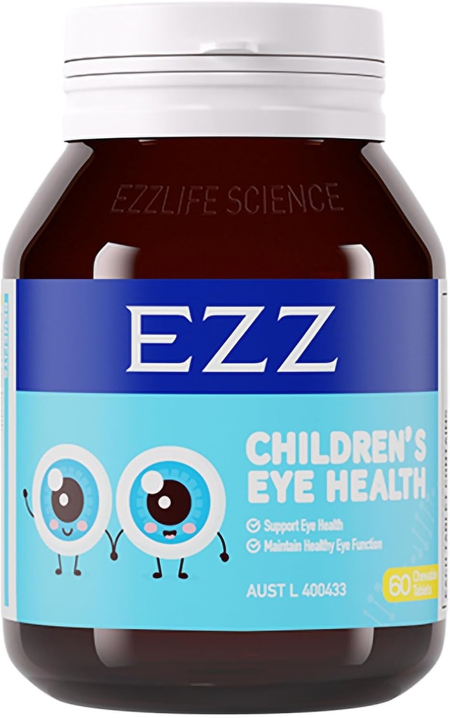 EZZ Salute per gli occhi dei bambini, Vitamine essenziali per gli occhi Lutein e Zeaxanthin, Rilievo della Fatica Visiva e Migliora la vista, Naturale e Libera degli Additivi, 60 Facili a Chew