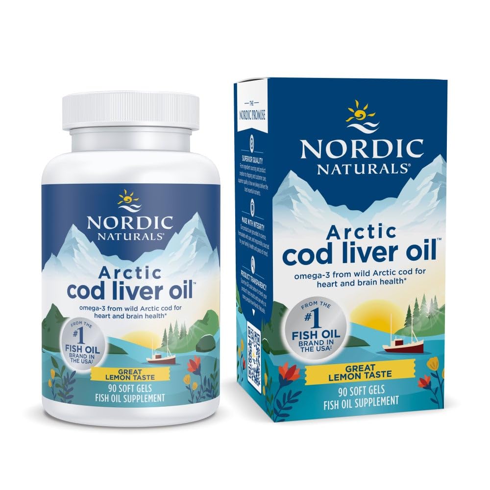 Nordic Naturals Arctic Cod Liver Oil, Limone - 90 Gel Morbidi - 750 mg Omega-3 Totale con EPA & DHA - Heart & Brain Health, Immunità sana, Benessere complessivo - Non-GMO - 30 Serve