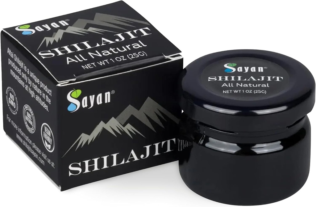 Sayan Pure Shilajit Resina 1oz/25g, Vaso di vetro, 250 Serve - Potente Integratore di Acido Fulvico Organico - Supporta Sistema immunitario, Memoria, Focus e Fornisce Energia Naturale, Detox - Vegan, Non OGM