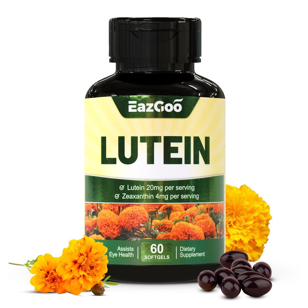 Lutein per occhi, Lutein 20mg, Lutein e Zeaxanthin Supplementi, Integratori per occhi, Rilievo per occhi e supporto Vision Health, Vegan, 60 Softgels