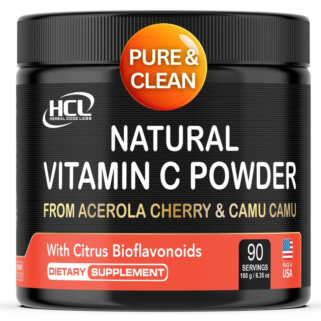 Vitamina C naturale da Acerola Cherry & Camu Camu Polvere - Alta assorbimento con Citrus Bioflavonoidi - Sistema immunitario & Collagen Booster - Anti Aging Vitamine della pelle Made in USA 90 porzioni