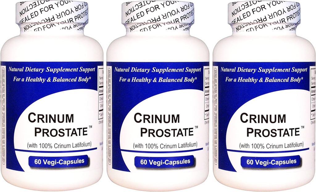 Crinum Prostate 3-Pack (60 Vegi Caps per Bottiglia) 100% Concentrato Latifolium del Crinum vietnamita, non contiene riempitivi sintetici come Diossido di silicio, Talc, Magnesio Sterate, ecc.