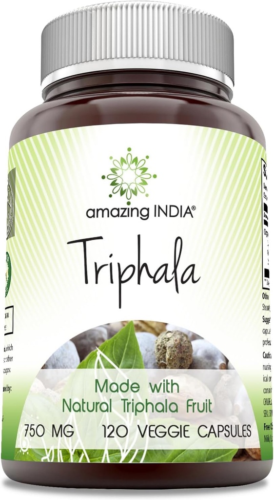 Incredibile India Triphala (Natural Triphala Fruit) Supplemento | 750 Mg per Serving | 120 capsule vegetali | Non OGM | Gluten-Free