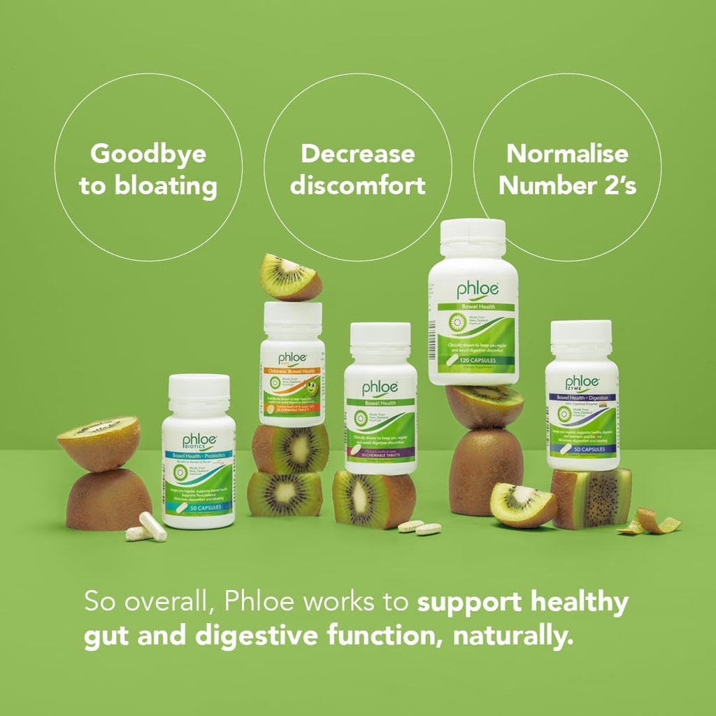 Phloe Pack of 2 Bowel Health 120 Chewable Tablets | Bowel Health and Digestion | Realizzato in Nuova Zelanda Kiwifruit