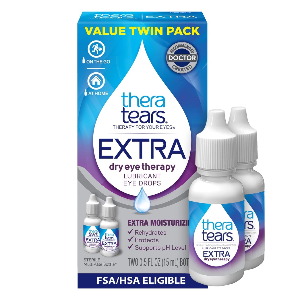 TheraTears Extra Dry Eye Drops, Twin Pack, 2 bottiglie x 0.5 fl oz (Pack of 1)