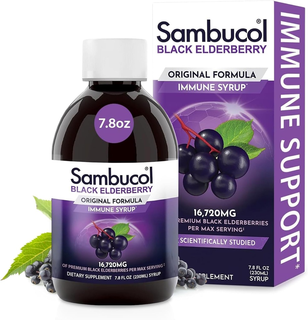 Sambucol Black Elderberry Syrup - Sambucus Elderberry Syrup per Adulti Supporto immunitario, Liquido di sambuco, Estratto di sambuco, Senza glutine - 7.8 Fl Oz