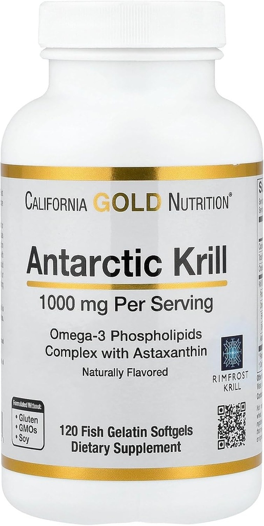 California Oro Nutrizione Antartico Krill olio, Omega-3 Phospholipids con naturale occurring astaxantina, Fragola naturale & Limone Flavor, Non OGM, 1.000 mg, 120 Pesce Gelatin Softgels