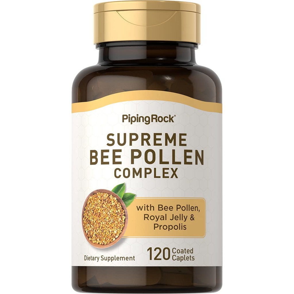Piping Rock Bee Pollen con Royal Jelly e Propolis | 120 Caplets | Supplemento complesso per donne e uomini | Non-GMO, Gluten Free