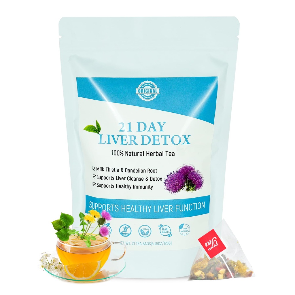 Laicuherb latte Thistle fegato Detox tè per la digestione e l'immunità, naturale 21 giorni fegato pulizia erbe tè per la pulizia del fegato & Stomach Care, Caffeine Free, 21 cucchiai