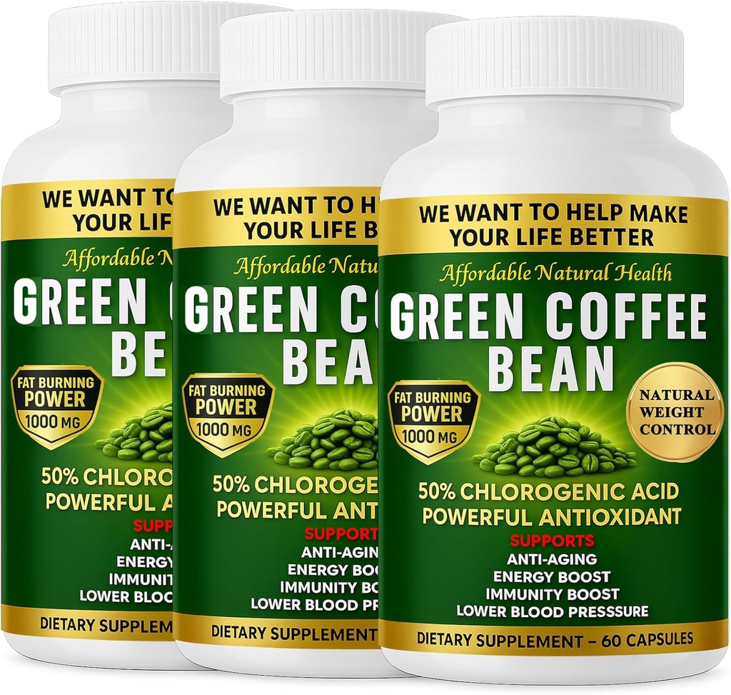 Estratto di chicco di caffè verde, 100% capsule di chicco di caffè verde puro, 50% acido clorogenico, 10.000 mg di resistenza, 180 capsule, 6 mesi di alimentazione, non OGM e senza glutine, tradizionale supplemento di erbe
