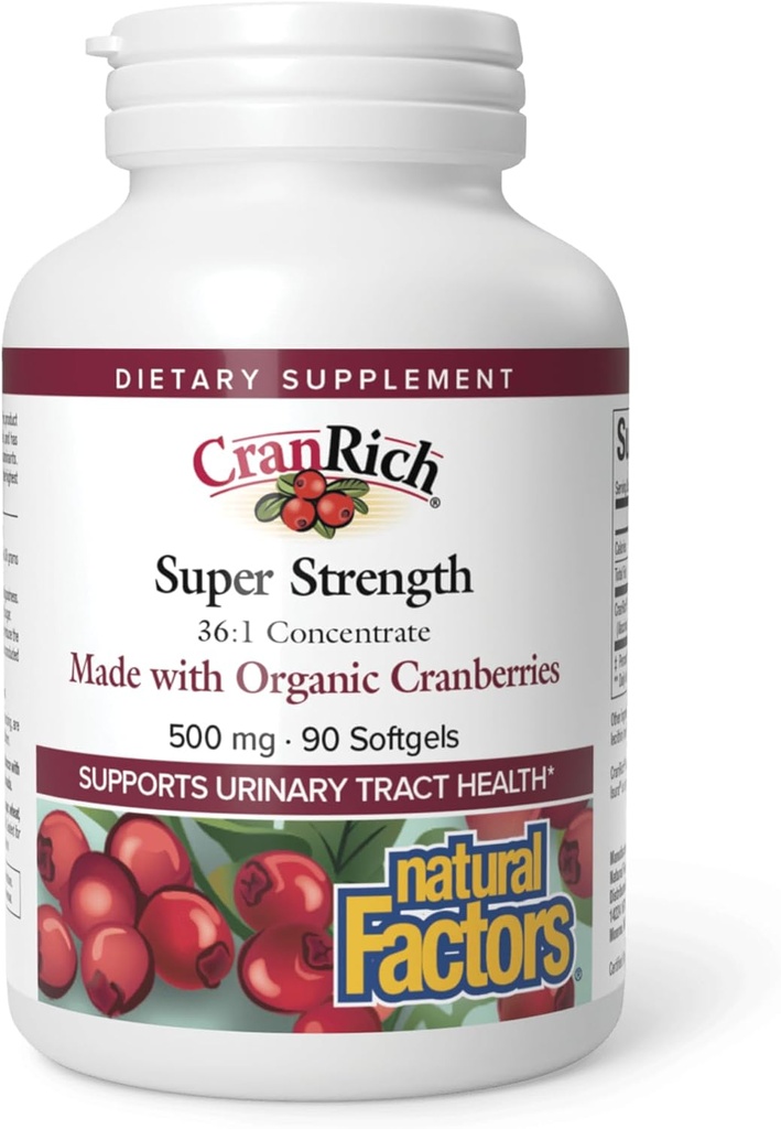 Fattori naturali CranRich, Concentrato di mirtilli super resistenti, Supplemento antiossidante per il supporto del tratto urinario, Non-GMO, 90 softgels (90 Serve)