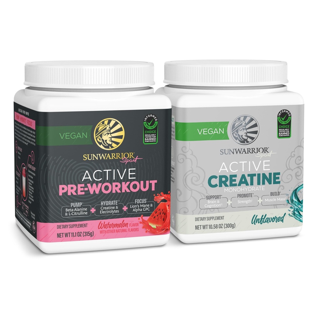 Polvere Pre-Workout solare pianta-based & Vegan | 30 Serve, Watermelon & Creatina polvere monoidrata | non aromatizzata, 60 Serve