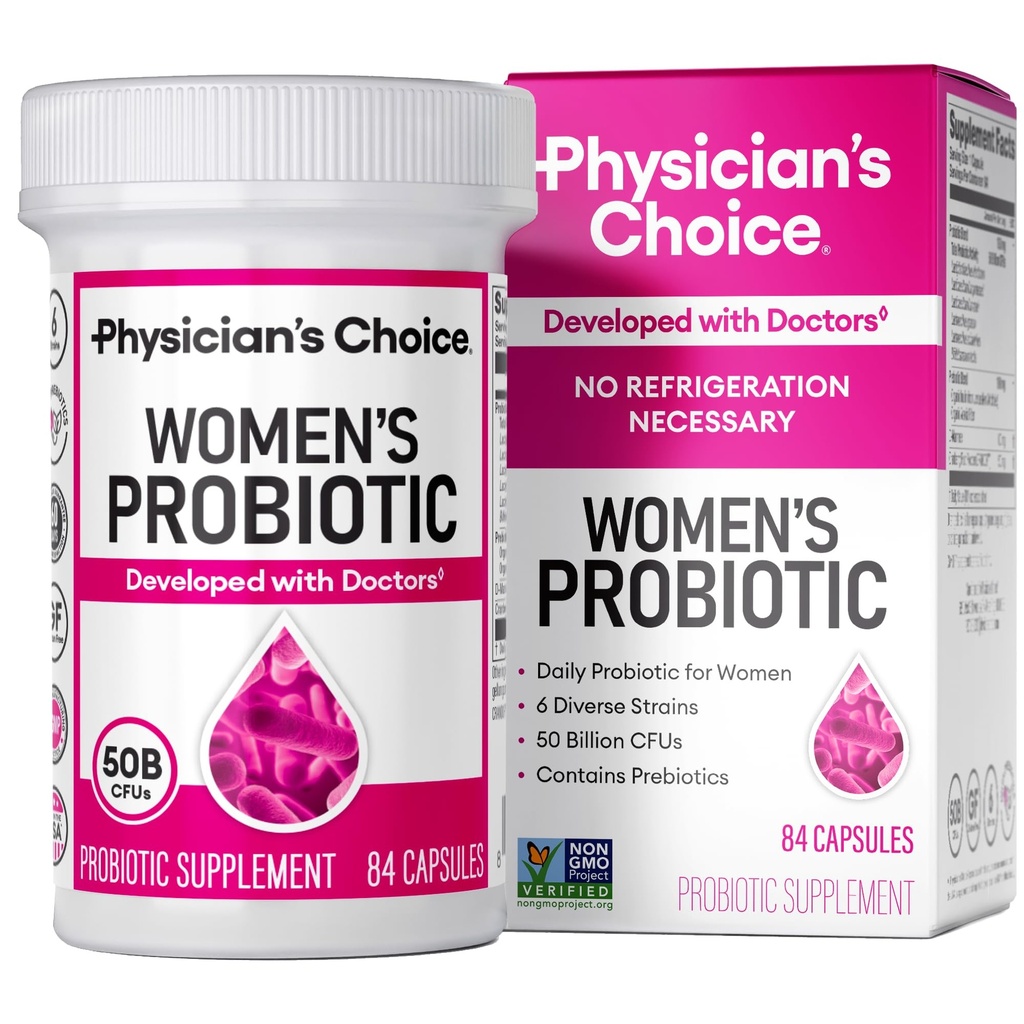 Probiotici Scelta del medico per le donne - PH Balance, Digestivo, UT, & Salute Femminile - 50 miliardi di CFU - 6 Strains unici per le donne - Prebiotici organici, estratto di mirtillo+ - Probiotici donna - 84 CT