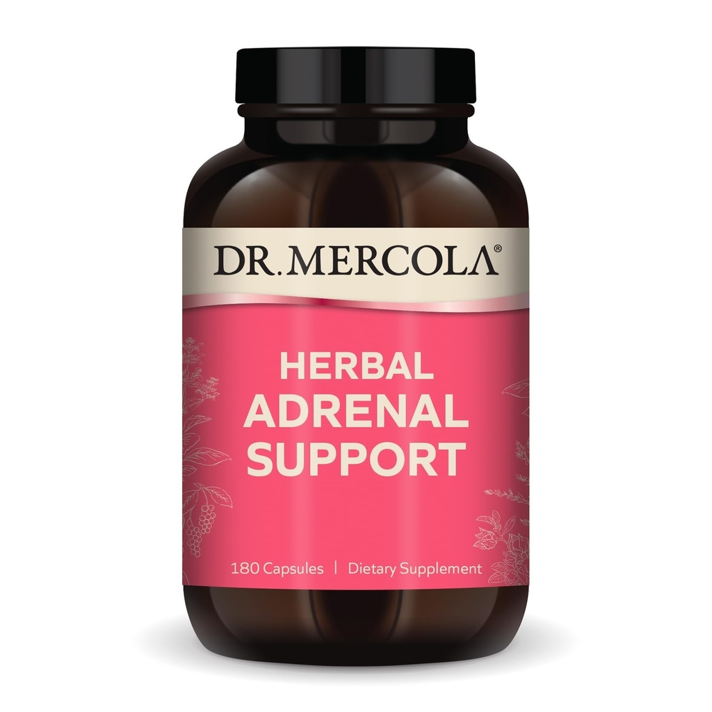 Dr. Mercola Herbal Adrenal Support, 90 Serve (180 Capsule), Integratore alimentare, Gestione del Mood e dello Stress, Non OGM