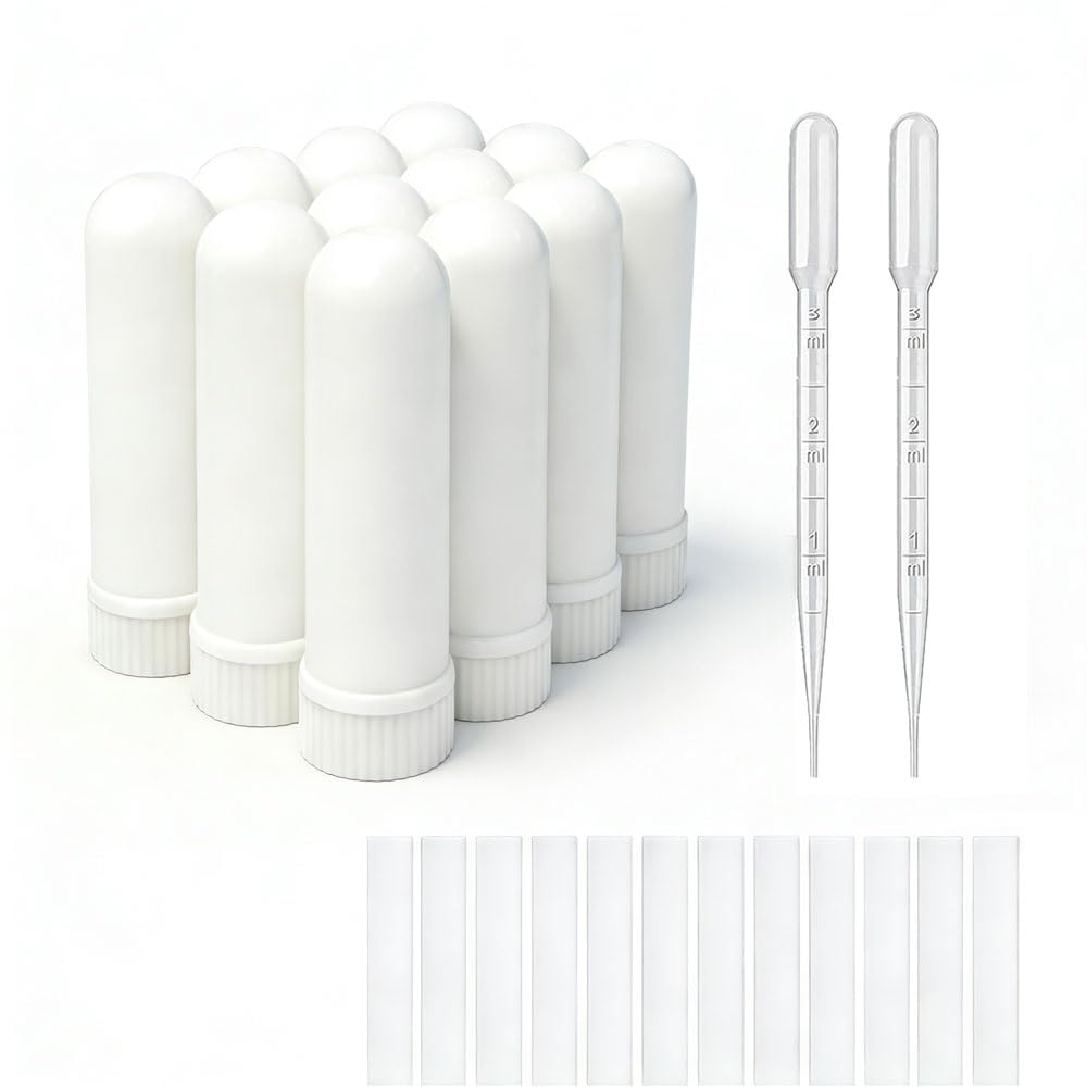 12 set Olio essenziale Aromatherapy Tubes Inhaler Sticks Blank Nasal Inalatori(12 Sticks completi) + 2 polietilene Pipette Droppers