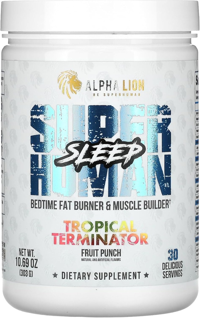 ALPHA LION Superhuman Sleep Supplement, Night Time Aid, Muscle Recovery, Muscle Builder & Gainer, Migliora la composizione corporea (30 Serve, Fruit Punch Flavor)