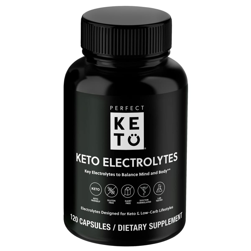 Capsule Keto Elettroliti Perfetti, Gluten Free, Integratore Elettrolita con Magnesio, Calcio, Potassio e Sodio, Idratazione, Energia, Recupero e Supporto Immune, Non aromatizzato, 120 Serve