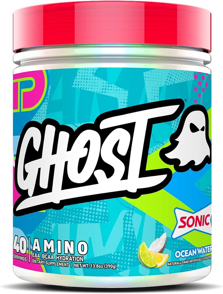 GHOST Amino: Integratore di Aminoacidi Essenziale, Acqua Dell'Oceano Sonico - 40 Serve - Polvere Intra-Workout per Idratazione e Recupero 4.5g BCAA & 5.5g EAA - Soy & Gluten-Free, Vegan
