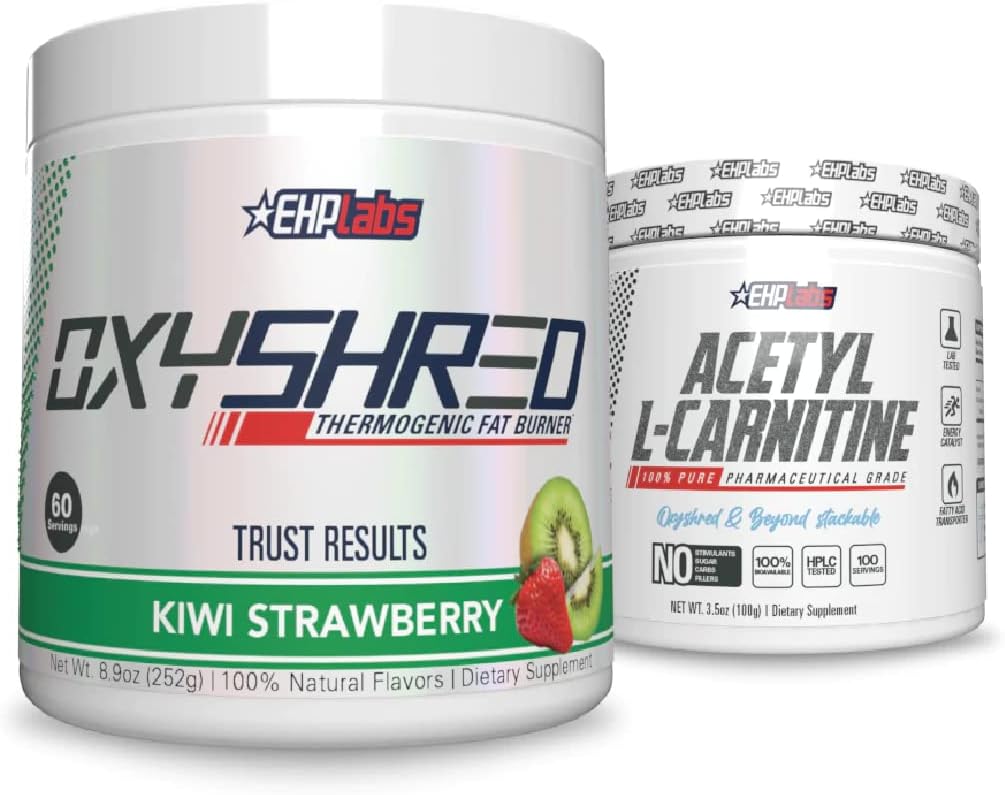 EHP Labs Shred + Acetyl Bundle - OxyShred Thermogenic Pre Workout Powder & Shredding Supplement - Acetyl L-Carnitine - Supporta l'energia naturale, aiuta il metabolismo e la funzione sana del cervello