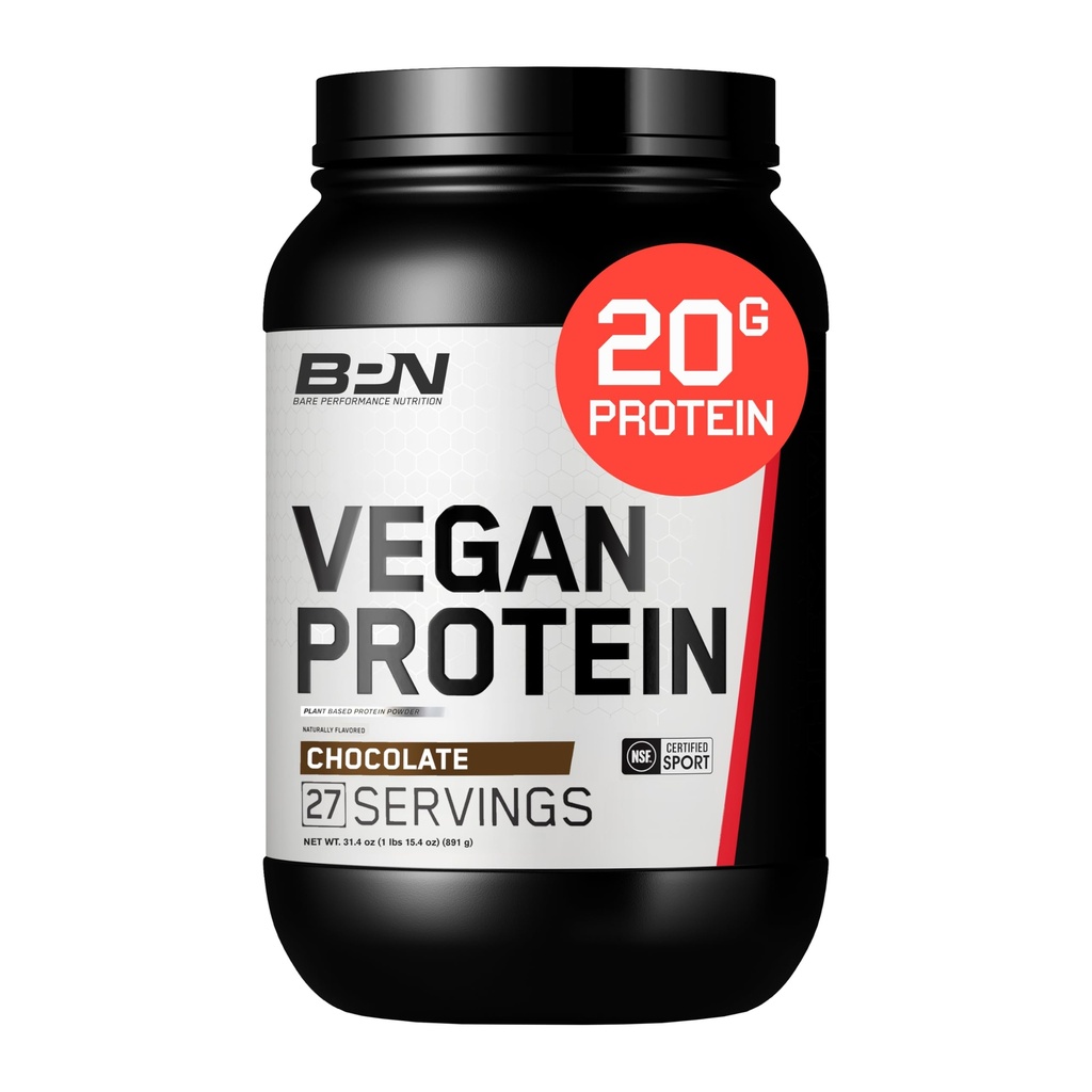 BARE PERFORMANCE NUTRITION Proteine vegane, Proteine a base di piante, Proteine di Pea, Proteine di Acquemelon e Proteine di Zucca, Naturalmente addolcite e aromatizzate (27 Serve, Cioccolato)