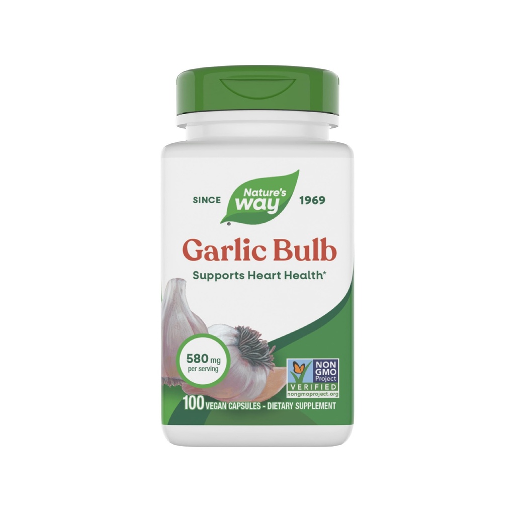 Natura Via Aglio Bulbo, Supporta la salute del cuore*, Non OGM Progetto verificato, 580 mg per porzione, Vegan, 100 capsule (Packaging May Vary)