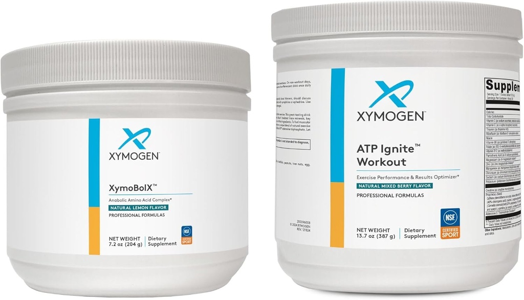 XYMOGEN XymBolX Lemon + ATP Accensione polvere allenamento Bundle - Supporta prestazioni, recupero + energia (2 bottiglie, 7.2oz + 13.7oz Ogni)